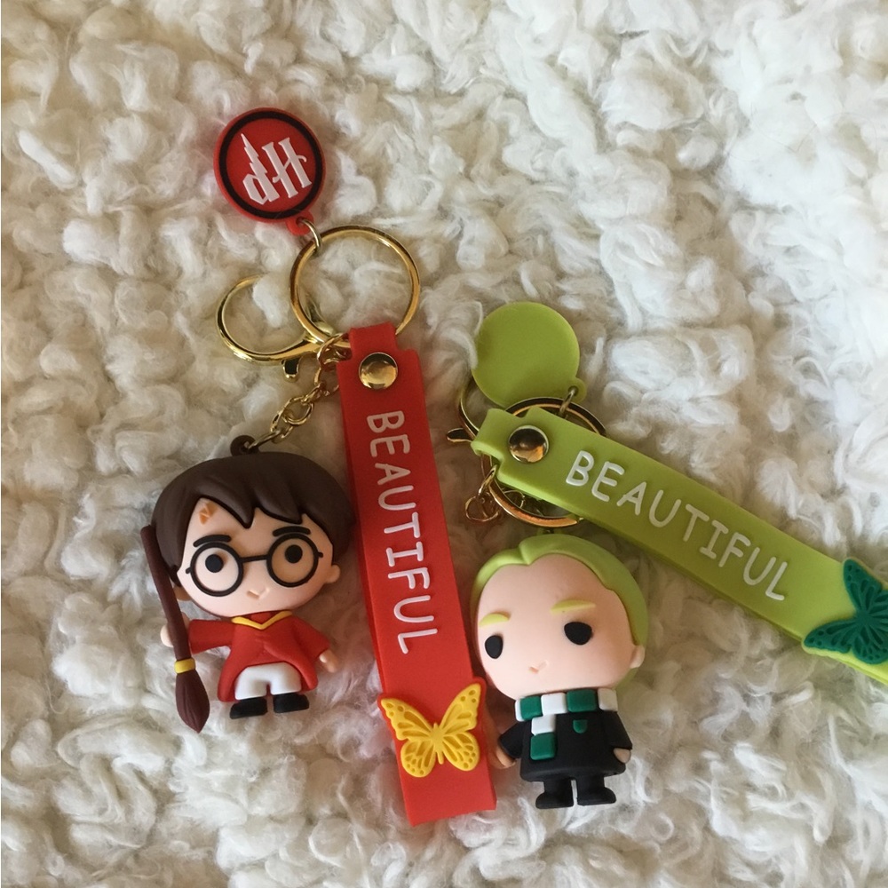 Cute Harry Potter & Draco Silicone Keychain Set - Red & Lime Green